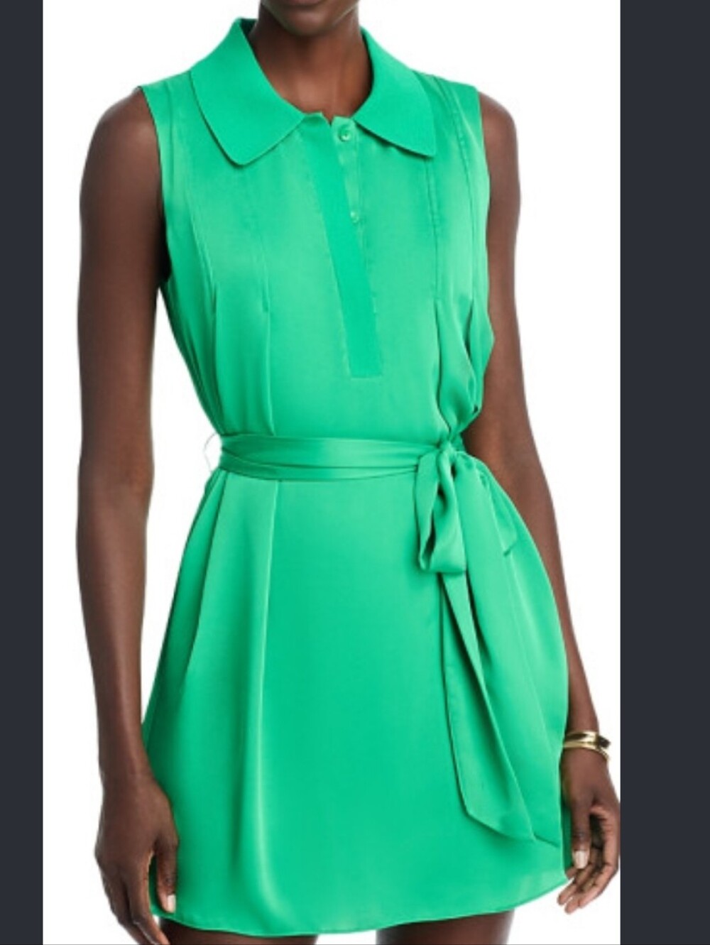 NWT Ramy Brook Lina Satin Emerald Sleeveless Tie-Waist Shift Dress M